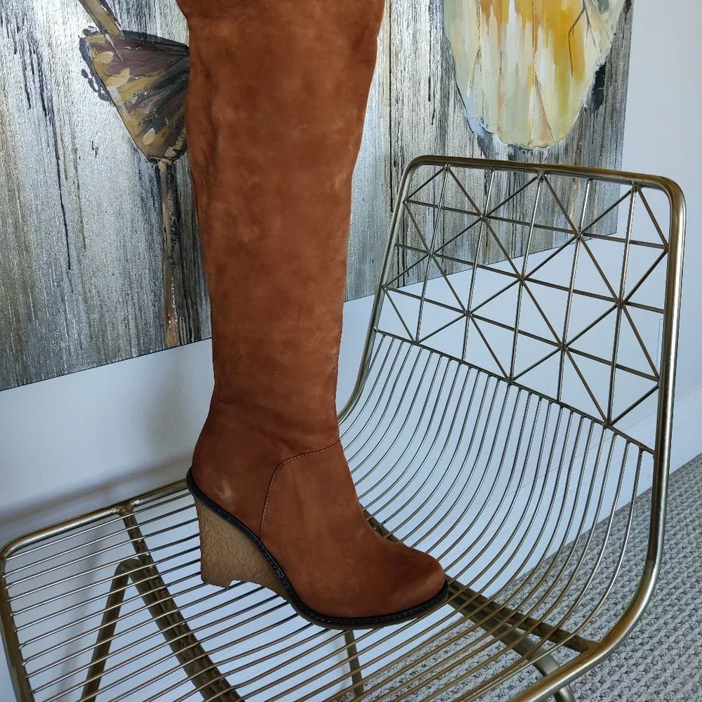 NEW $745 Collection‎ Privee Luxe over the knee suede wedge boots. IT 40 US 9